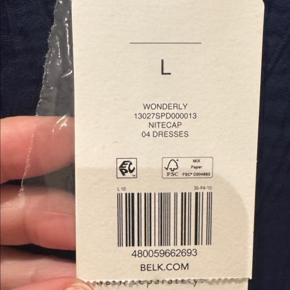 Wonderly 100% cotton navy dress from India. Size L. Super soft! NWT. - Picture 5 of 11